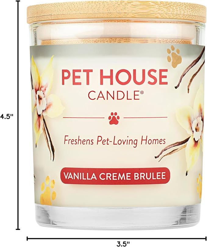 One Fur All Pet House Candle Plant-Based/Soy - Clean Burning Scented Long Lasting Pet Odor Candle for Home - Vanilla Crème Brulee