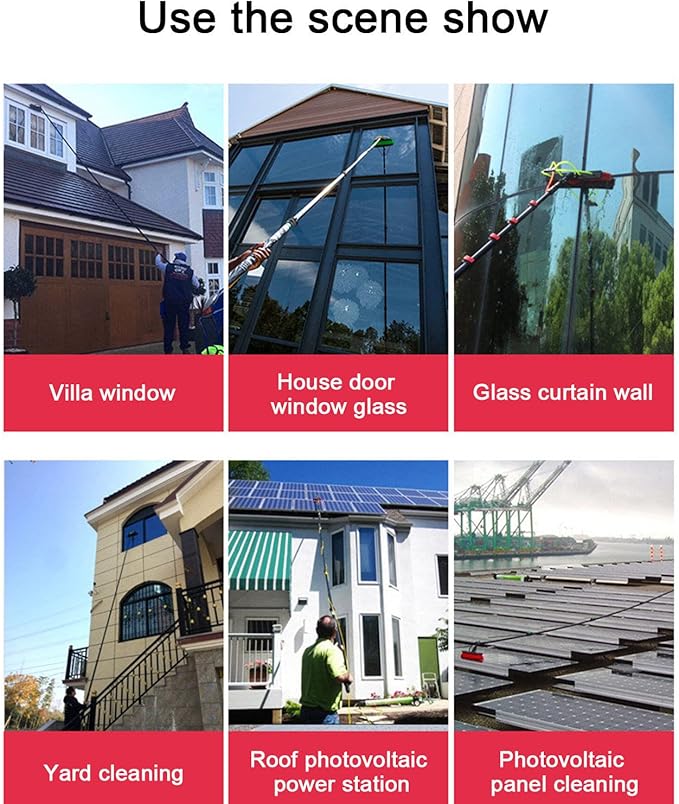 Window Cleaning Pole Water/Hose Fed Pole Photovoltaic and Solar Panels Cleaner Kit Window Cleaning Brush Equipment5.4M/18FT