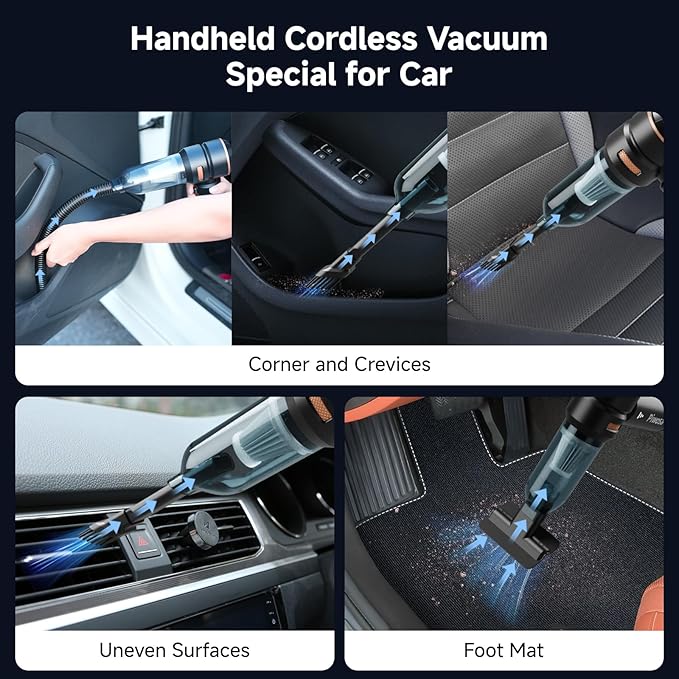 Handheld Vacuum Cordless Car Vacuum Cleaner with Brushless Motor Strong Suction Vacuum &amp Compressed Air Dusters with LED Light Wireless Mini Portable Hand Vacuum Blower for Home Pet (Black)