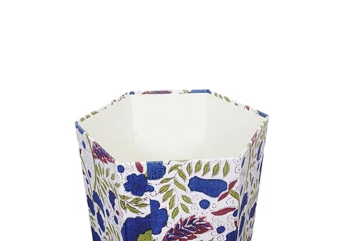 Handmade Cotton Paper Waste Basket Stylish Trash Can for Home or Office (1 Green Bule FLOWAR)