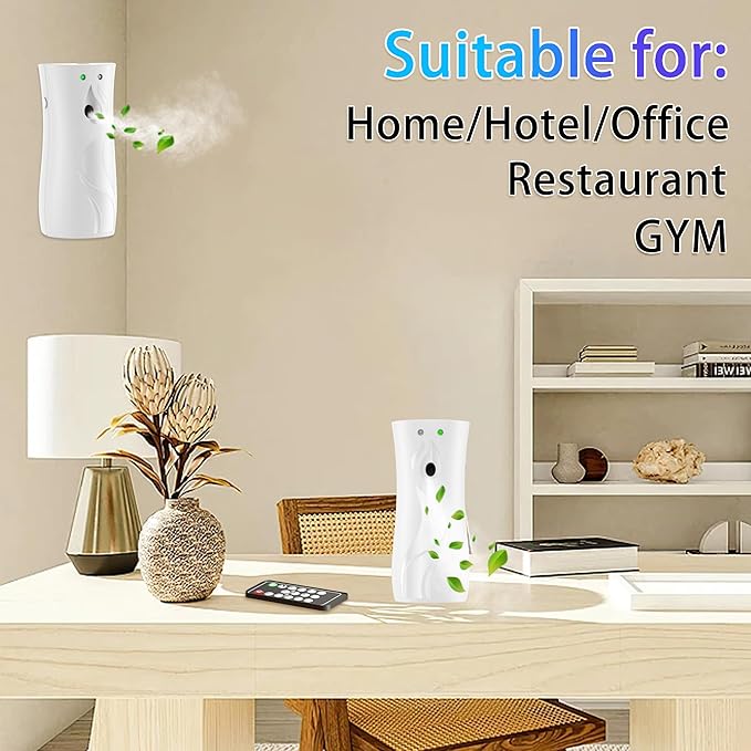 Automatic Air Freshener Spray Dispenser (2-pack) Wall Mounted or Freestanding Sprayer Holder Multiple Time Settings Commercial and Home Use in Bathrooms Offices Living Rooms etc (White 1121)