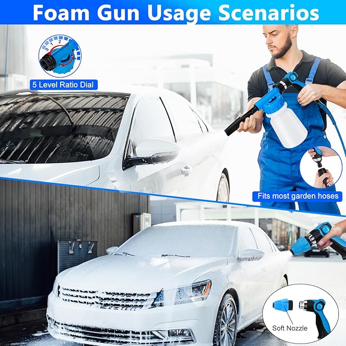 THINKWORK Car Wash Kit Car Detailing Kit with Foam Gun Car Wash Brush Mop and Large Folding Bucket Suitable for Car Cleaning Blue Car Wash Set Gift for Men and Women