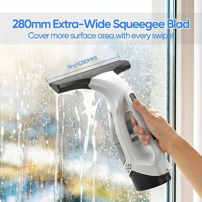 Window Vacuum Squeegee Cordless 2000Pa Electric Window Cleaner Tool with Extension Pole Window Cleaning Kit 11 Shower Squeegee for High Windows Shower Doors Tile &amp Car Windshield