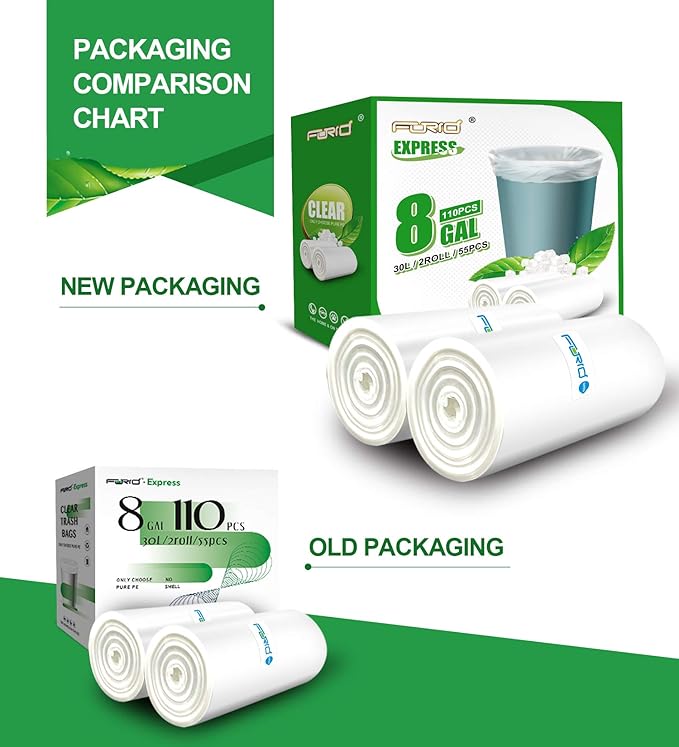 FORID Clear Trash Bags 8 Gallon Garbage Bags Wastebasket Bin Liners 110 Count Plastic Trash Bags for Bathroom Bedroom Office Garbage Can 30 Liters - Durable &amp Thick Trash Bag - Medium (Pack of 2