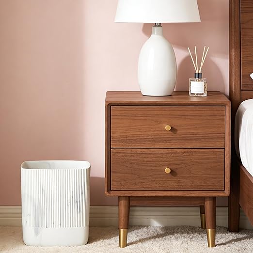Polytree Bathroom Trash Can 1.8 Gallon(7 Liter) Small Kitchen Garbage CanDecor Wastebasket for Bedroom OfficeResin Marble White
