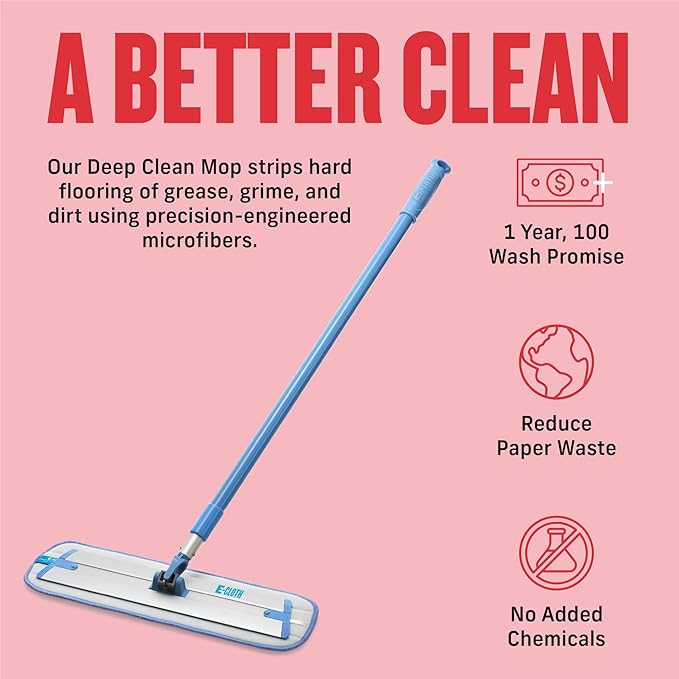 E-Cloth Deep Clean Microfiber Mop - Reusable Mop Pad for Home Cleaning Hard Floors Wood Tile or Laminate Machine Washable Use Wet for Cleaning or Dry for Dusting No Refills or Spray Needed
