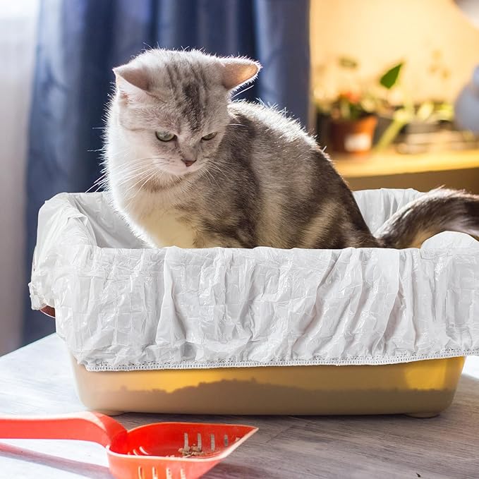 Honoson 50 Pcs Elastic Band Trash Bags for Popur X5 Self-Cleaning Litter Box Self Cleaning Litter Box Home Trash Bags for Cat Kitty (Clear)