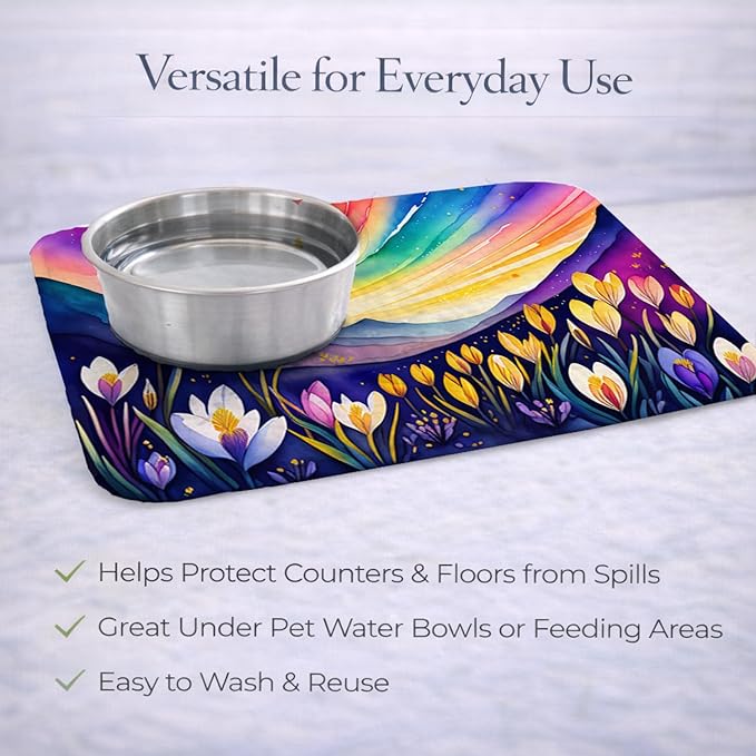 Caroline's Treasures DAC1424DDM Crocus in Color Dish Drying Mat Absorbent Dish Drying Mat Pad for Kitchen Counter Dish Drainer Mat for Countertop 14 x 21 Multicolor