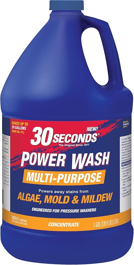 30 SECONDS Pressure Washer Concentrated Cleaner – Power Cleans Stains from Algae Mold &amp Mildew Dirt Grime – Makes up to 20 Gallons