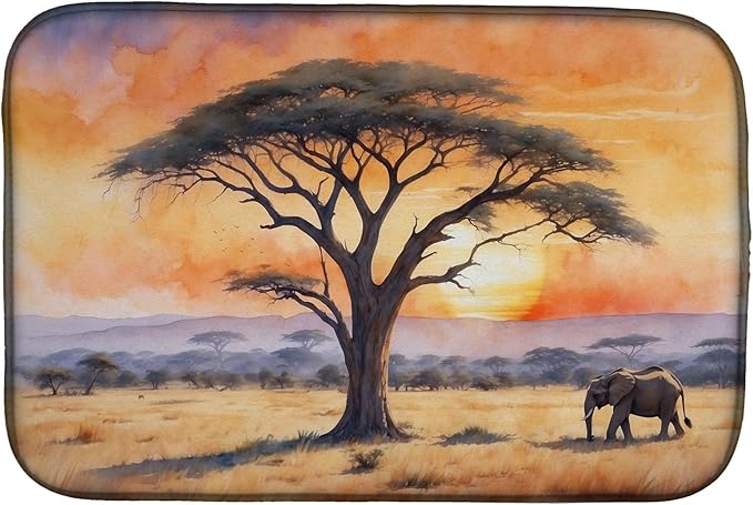 Caroline's Treasures Elephants Savanna Sunrise Dish Drying Mat Absorbent Dish Drying Mat Pad for Kitchen Counter Dish Drainer Mat for Countertop 14 x 21 Multicolor