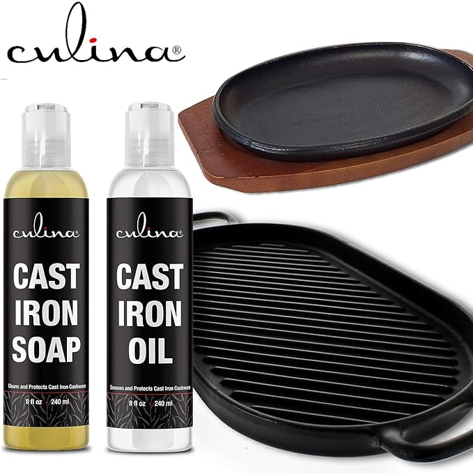 Cast-Iron Cleaning Kit A Cleanser and Cleaner 8 oz Bundled with Cast-Iron Conditioner Oil 8 oz by Culina Kosher Certified