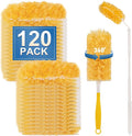 Heavy Duty Duster Refills Disposable Dusters Kit for Cleaning Dusting Furniture Blind Ceiling Fan Multi Surface 360 Feather Duster(120)+3FT Extended Handle +1 Handle