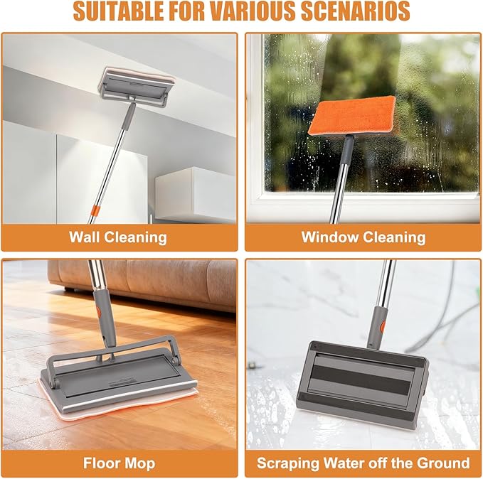 Ceiling Fan Cleaner Duster with 84'' Extension Pole Baseboard Cleaner Tool with Handle Reusable Chenille &amp Microfiber Pads for Dusting Ceiling Fan Baseboard Wall Window Floor