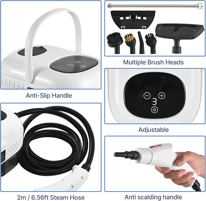 Pressurized Handheld Multi-surf Steam er with 8pcs Accessories Smart Touch Screen 6 Levels Adjustable Deep ing Steamer with Portable Handle for Clothes Car Glass Window Kitchen