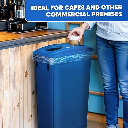23 Gallon Slim Trash Can with Recycling Lid for Bottles and Cans Blue Commercial Rectangular Garbage Can Waste Bin for Home Kitchen Office Cabinet 2 Pack
