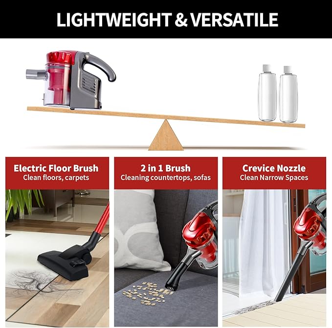 Corded Vacuum Cleaner 17KPa Powerful Suction with 600W Motor 4 in 1 Lightweight Handheld Stick Vacuum for Pet Hair Hard Floor and Carpet