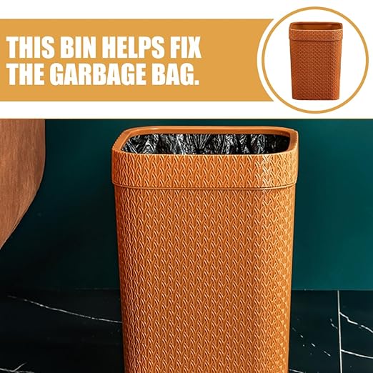 Imitation Rattan Woven Trash Can Decorative Room Trash Bin Lidless Orange Rustic Wastebasket for Kitchen Living Room Office Home Use