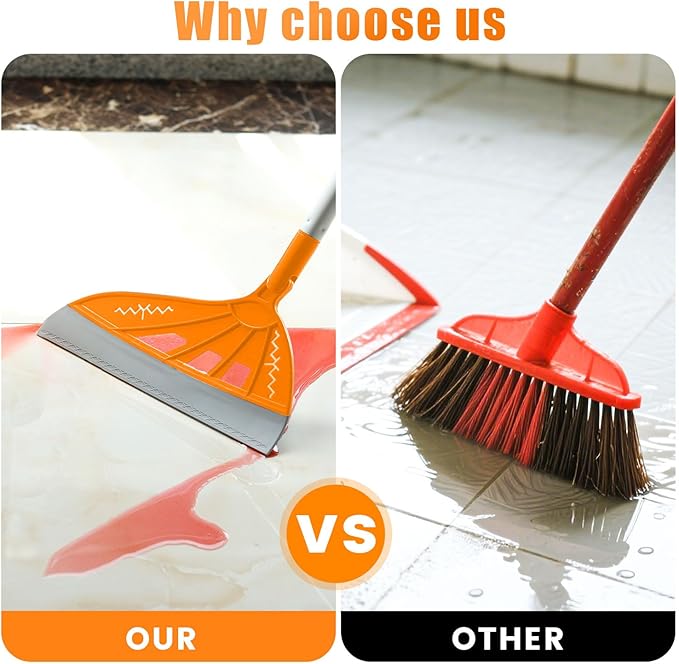 Multifunction Magic Rubber Air Broom Replaceable Silicone Floor Squeegee Sweeper and Scrape 2 in 1 Household Cleaning Squeegee Broom for Floor Bathroom Kitchens Tile Glass (Orange)