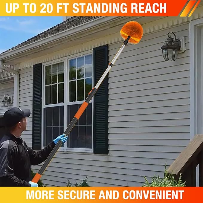12FT Cobweb Duster with Extension Pole Spider Web Brush for Cleaning Extendable Professional Ceiling and Corner Dusters for Outdoor Indoor Use