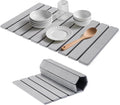 HABUTWAY Large Stone Dish Drying Mat for Kitchen Counter Quick Dry Collapsible Diatomaceous Earth Dish Drying Mats Water Absorbent Drying Mat for Dishes Bottles Cups Foldable (LIGHT GREY 24L×16W)