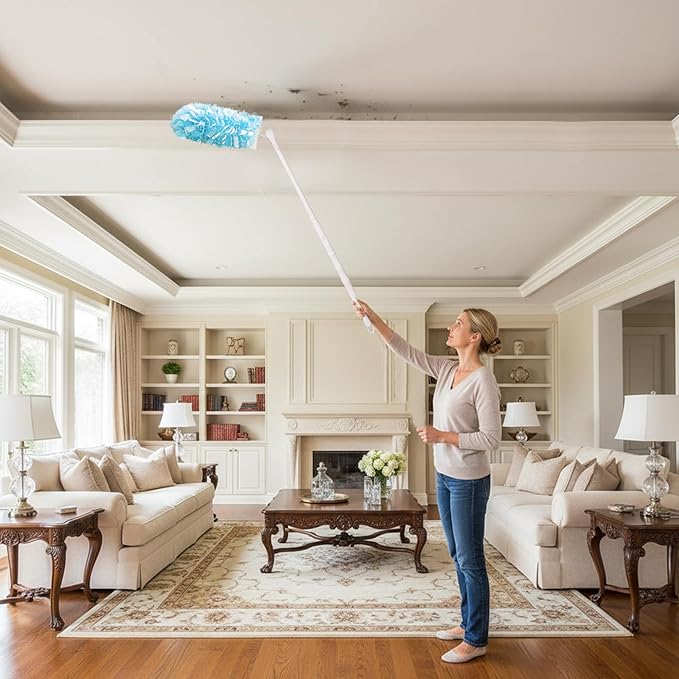 50 Count Duster Refills 360° Heavy Duty Duster Refills Compatible with Swiffer Duster Multisurface Heavy Duty Duster Replacements with 1 Short Handle and 1 Extenda Handle