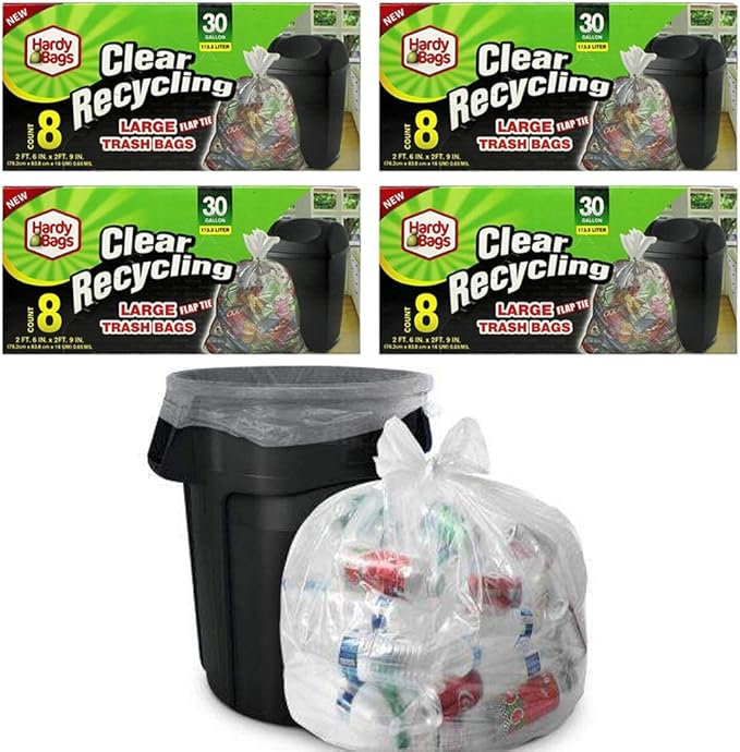 32ct Clear 30 Gallon Recycling Large Trash Bags Garbage Disposable Heavy Duty