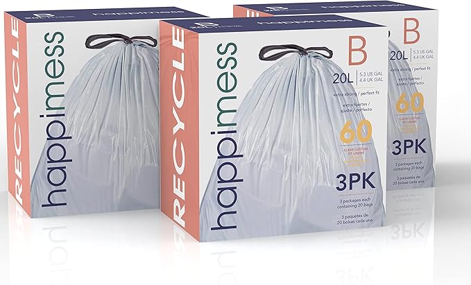 Eyely MPH3000B-CLEAR Phoenix 5.3-Gallon Drawstring Unscented Trash Can Liner Clear (60-Count 3-Packs of 20 Liners)