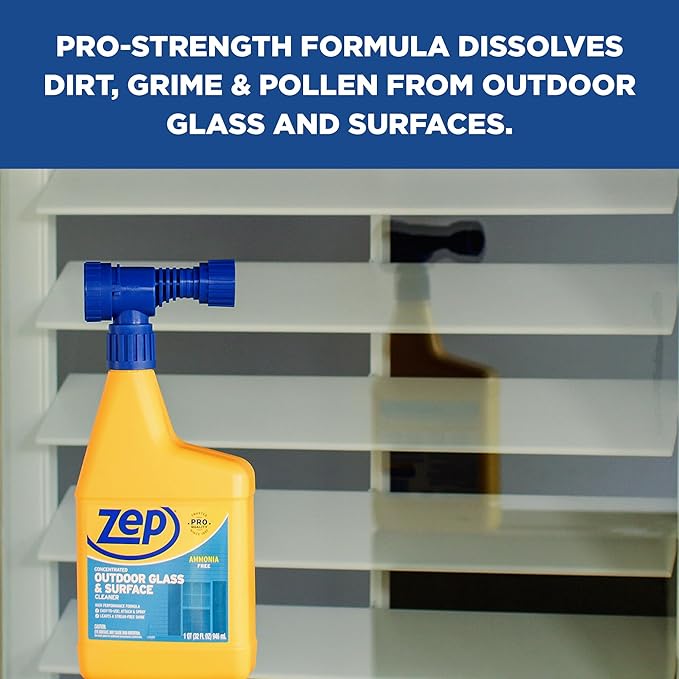 Zep Hose End Outdoor Glass and Surface Cleaner - 32 oz (Case of 6) - U49910 - Easy-To-Use Attach and Spray for A Streak-Free Shine