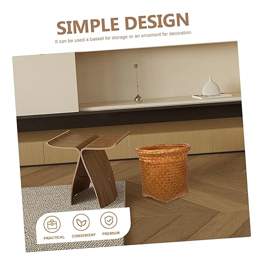 Zerodeko Handwoven Rattan Laundry Basket Medium Decorative Waste Basket for Bedroom and Office Storage Space Saving Sundries Organizer with Neatly Woven Edges