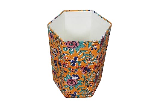 Generic 3.3 Gallon Cotton Hand Block Printed Paper Waste Basket |Small Decorative Trash Can for Housewarming Gifts in Living Room Bedroom Bathroom | Eco-Friendly Plastic-Free (1 ORE.GREEN)