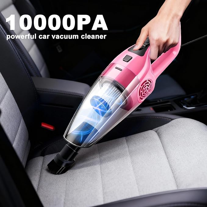 Car Vacuum Cleaner – 9000PA High Power Suction DC 12V Portable Handheld Auto Vacuum with Attachments Mini Car Interior Cleaner for Pet Hair Dust Crumbs and Debris (Blush Pink)