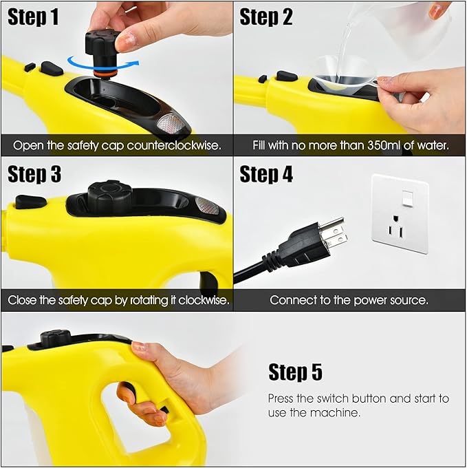 COSTWAY Handheld MultiPurpose Steam Cleaner with 17 Pieces 350ml Large Capacity Steam Mop Continuous Fill water Portable Chemical-Free Steamer for Home Use Floors Windows 1400W Yellow