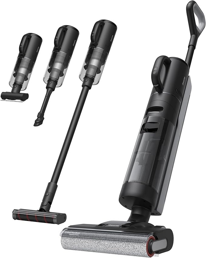 DREAME H12 Dual Vacuum Mop 4-in-1 Cordless Vacuum Mop Combo Wet Dry Vacuum Cleaner for Hard Floor Cordless Vacuum for Multi-Surface One-Step Self Cleaning with Hot Air Drying Black