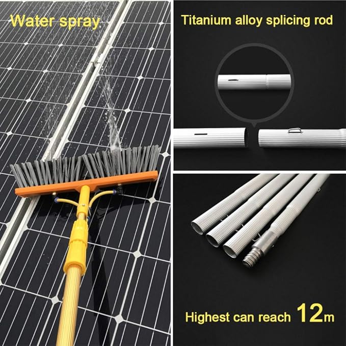 Window Cleaning Pole 4.5-12M Photovoltaic Panel Cleaning Tool Multi-Purpose Water Spray Brush Extendable Cleaner for Trucks Windows Washing/6M/19.7Ft