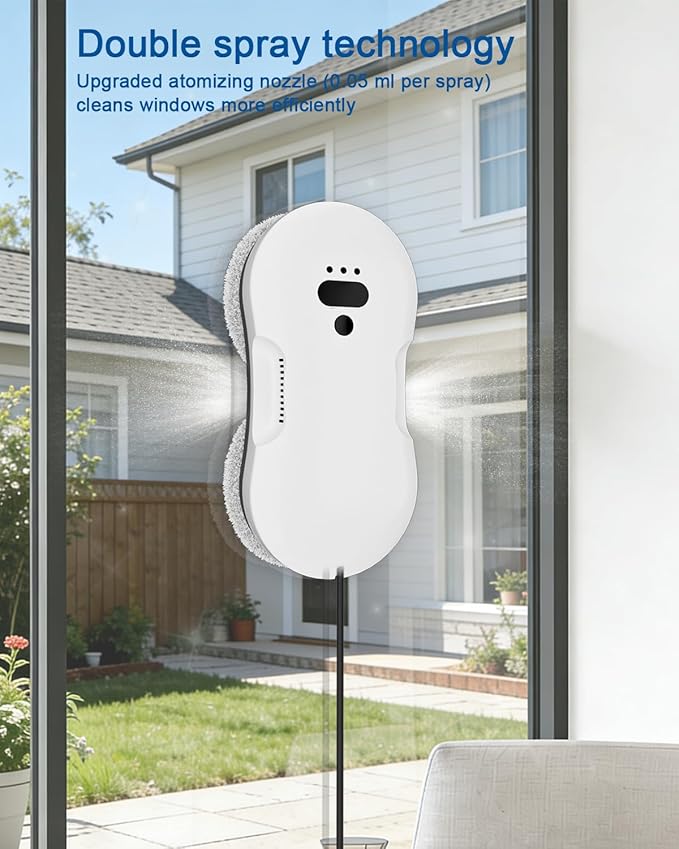 Window Cleaning Robot Automatic Window Cleaner Robot with Dual Spray Edge Detection Intelligent Path Planning 3000pa Strong Suction Anti-Drop Protection for Glass