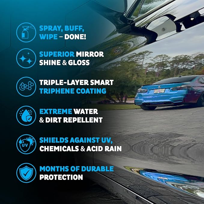 MAXLONE ™ Car Spray with Triphene® Technology Quick Spray &amp Wipe All Purpose Waterless Detailer Clean Shine Protect Paint Glass Wheels Trim Without Pre-Washing (3 20oz w 6 Micro Fiber Cloth