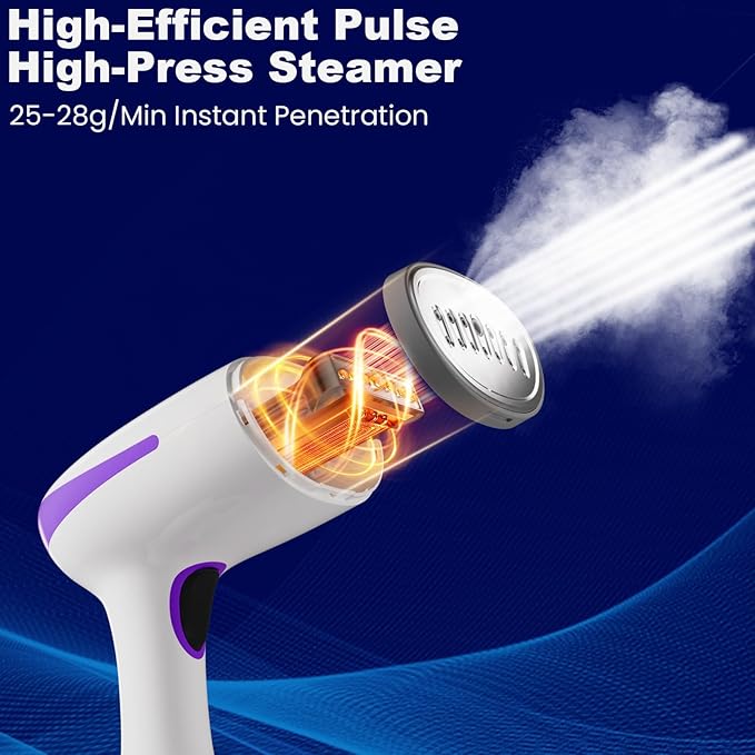 DBC Steamer for Clothes 1500W 20S Fast Heat-up Portable Handheld Steamer for Clothes 2 in 1 Fabric Wrinkle Remover with Fabric Brush 250ml Water Tank Ideal for Home Office Travel Purple