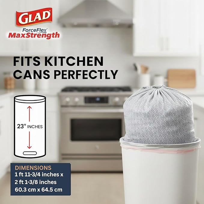 Glad ForceFlex MaxStrength Kitchen Drawstring Bags with Lemon Fresh Bleach Scent 13 Gal 90 Bags