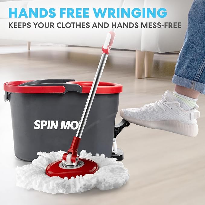 Simpli-Magic 79349 Spin Mop Cleaning System with 3 Microfiber Mop Heads Red/GRAYRed/Black
