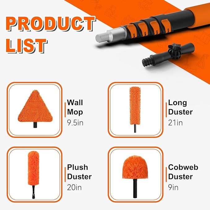 20FT Reach Duster Cleaner Kit Dusters for Cleaning with Extension Pole Baseboard &amp Wall and Window Cleaner Mop for Fan Blades High Ceiling and Cobweb