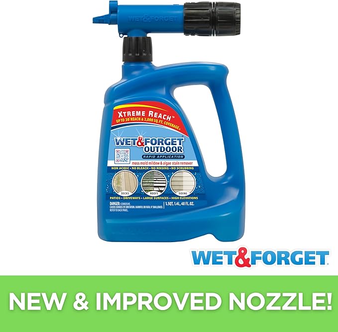 Wet &amp Forget Outdoor Stain Remover Multi-Surface Cleaner Xtreme Reach Hose End with New &amp Improved Nozzle 48 Fluid Ounces 1 Pack + Refill