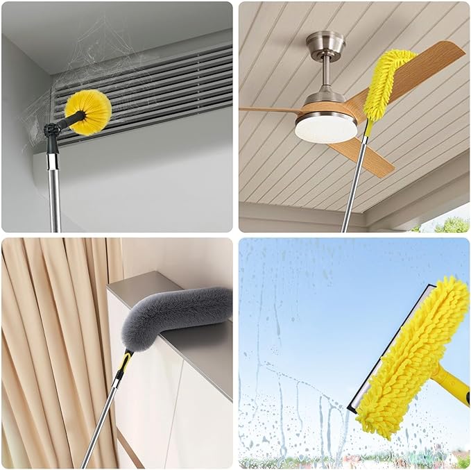 30 Foot High Ceiling Duster Kits with 7-24ft Heavy Duty Extension Pole High Reach Duster for CleaningMicrofiber Feather DusterCobweb DusterCeiling Fan DusterWindow Squeegee &amp Cleaner