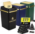 Bathroom Trash Can with Lid 4 Gallon Small Trash Can with Swing Lid Black/Navy Blue/Dark Green Bathroom Garbage Can with 225 Counts Trash Bags for Kitchen Bedroom Office