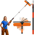 26FT Telescoping Window Cleaning Kit with 14 Squeegee - 2-in-1 Professional Window Scrubber &amp Extension Pole - Extra Long High-Reach Glass Cleaner Tool for Indoor &amp Outdoor High Windows RV