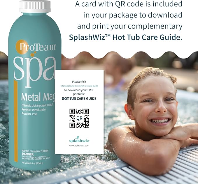 Proteam Spa Metal Magic - Spa Metal Remover for Hot Tub with SplashWiz Hot Tub Chemicals Care Guide - Made in USA (1 qt)