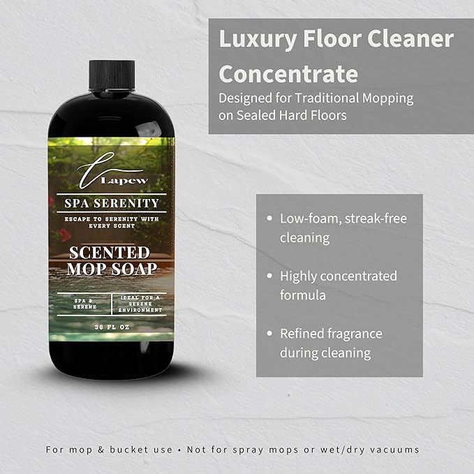 Lapew Spa Serenity Scented Mop Soap - Luxury Floor Cleaner Concentrate for Mopping Tile Laminate Vinyl &amp Hardwood | Streak-Free Low-Foam | 36 oz