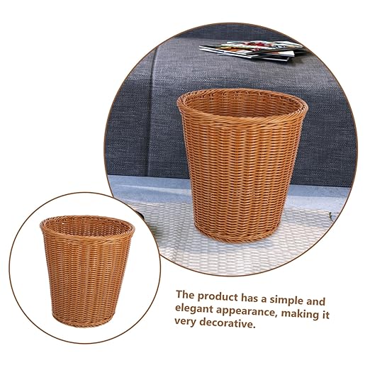 Cabilock 1Pc Woven Rattan Trash Can Decorative Wastebasket for Home Office Chic No Lid Storage Container Multi Functional Rattan Style Garbage Bin Practical Elegant Decor