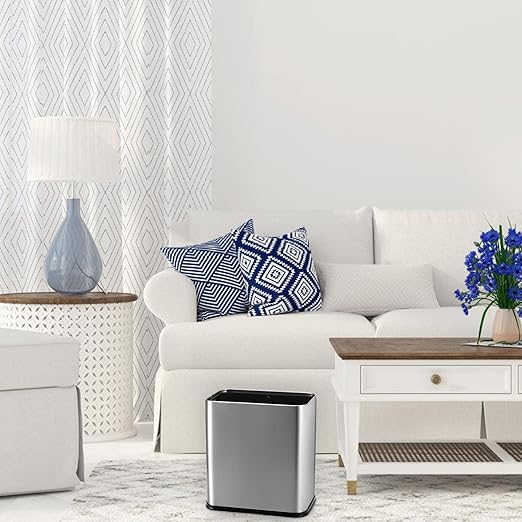 Coloch Small Metal Trash Can 2.6 Gallon(10L) Slim Size Wastebasket for Narrow Spaces Stainless Steel Garbage Bin Silver Invisi-Overlap Open Top Rubbish Bin for Bedroom Bedroom Toilet Undersink