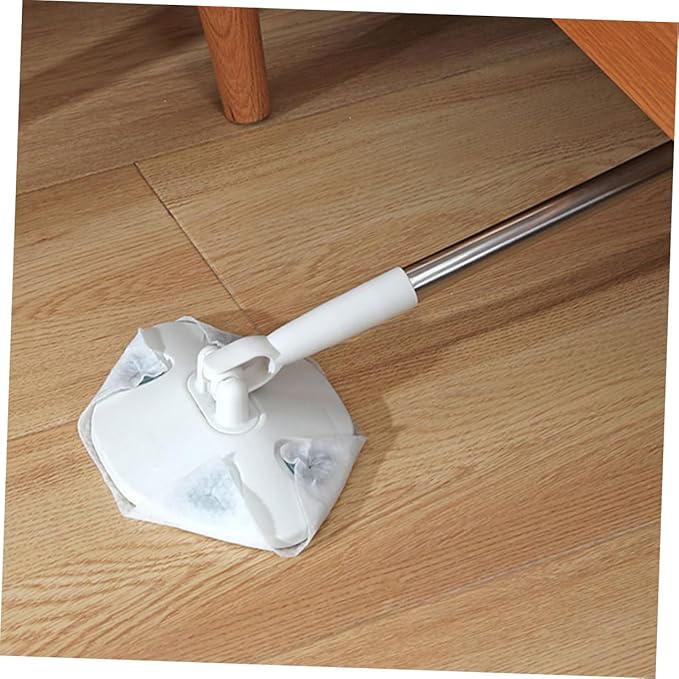 Refillable Dust Mop with Washable Pads and Dry Tissue Triangle Head Rotatable Floor Duster for Hardwood and Window Cleaning Household Handheld Cleaning Tool