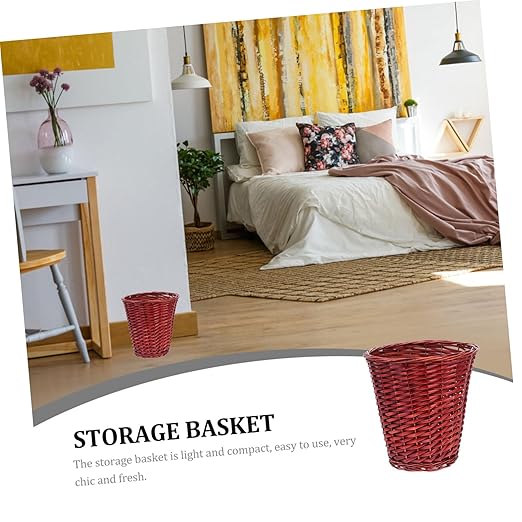 VOSAREA Decorative Wastebaskets Rattan Weaving Storage Basket Home Organizer Sundries Basket